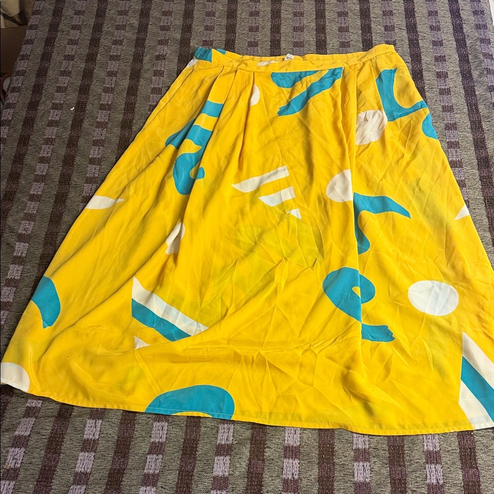 Vintage Yellow and Blue Patterned Women's Skirt